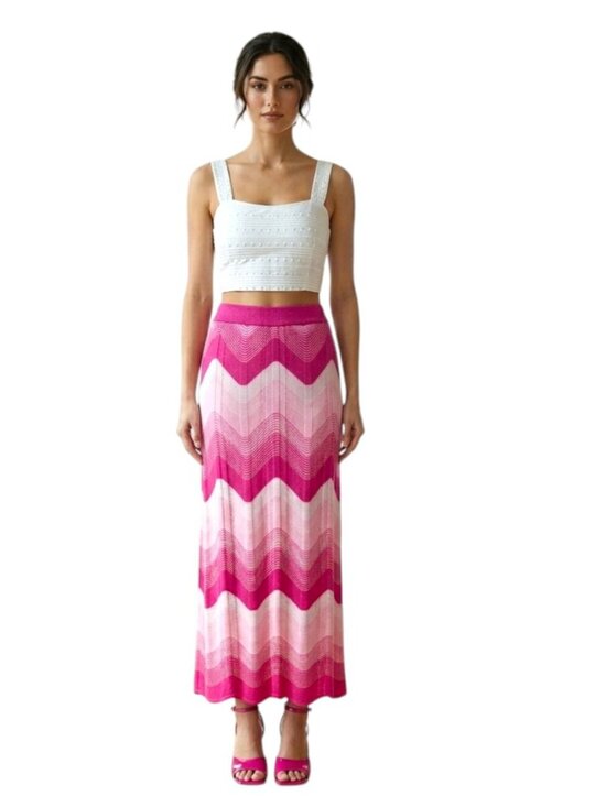 Ming Wang Dresses & Skirts - Ming Wang Pink Chevron Knit Maxi Skirt Size M - Zig Zag Pattern Long Midi | NWT